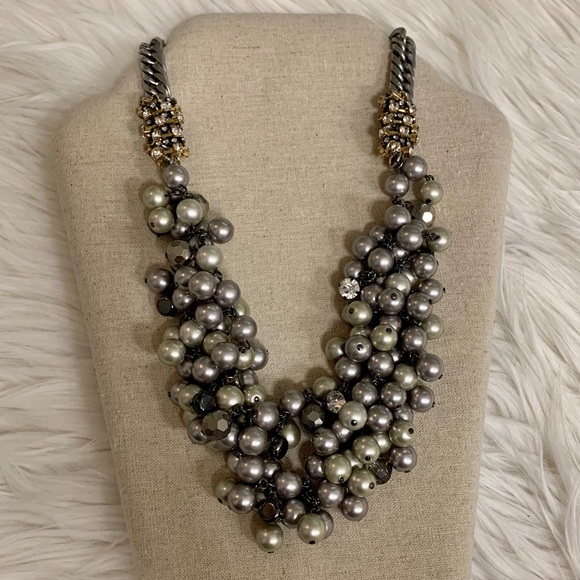 Stella & Dot Isadora Hematite Pearl Bib Necklace - Picture 2 of 5